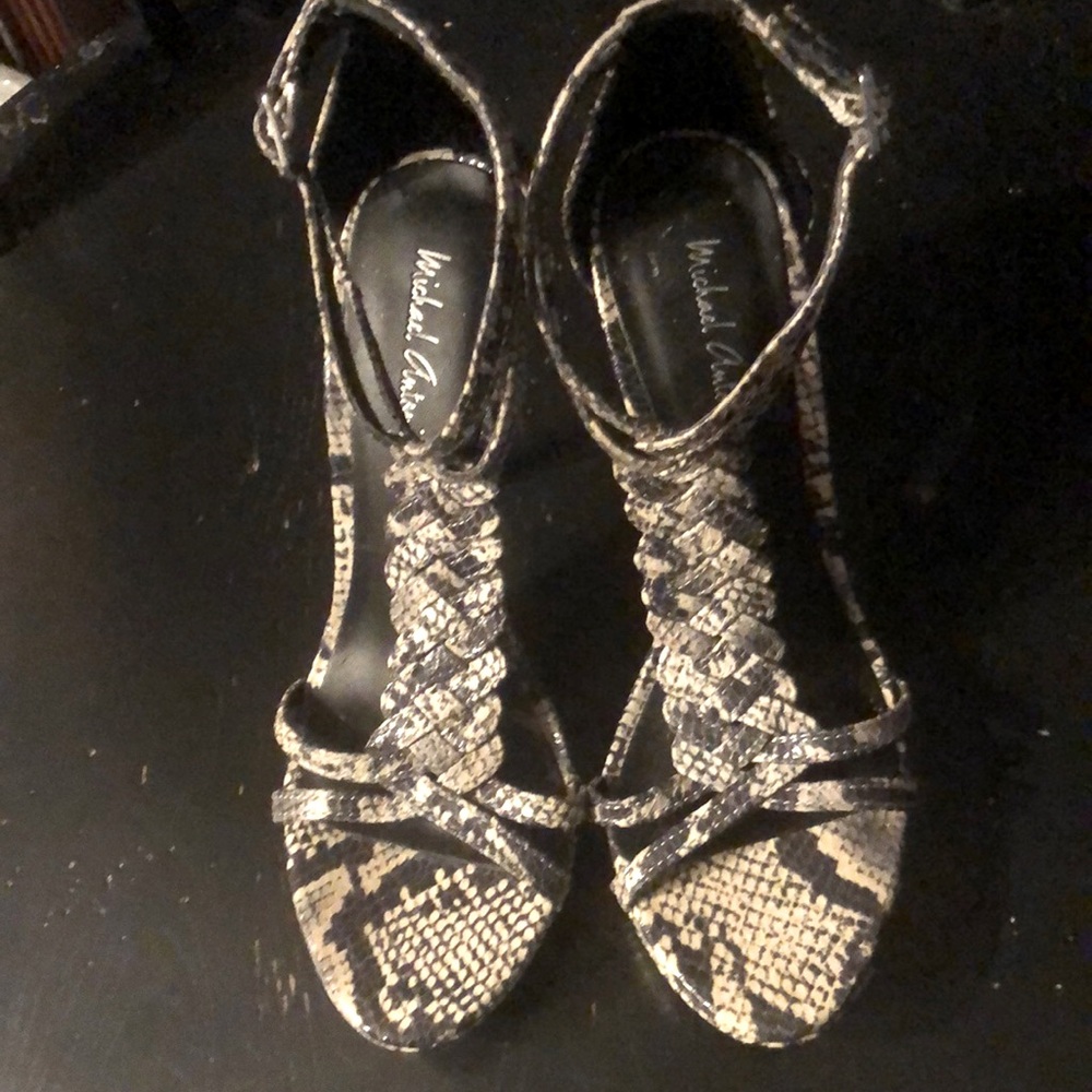 Michael Antonio White & Black Animal Print Open Toe Heels